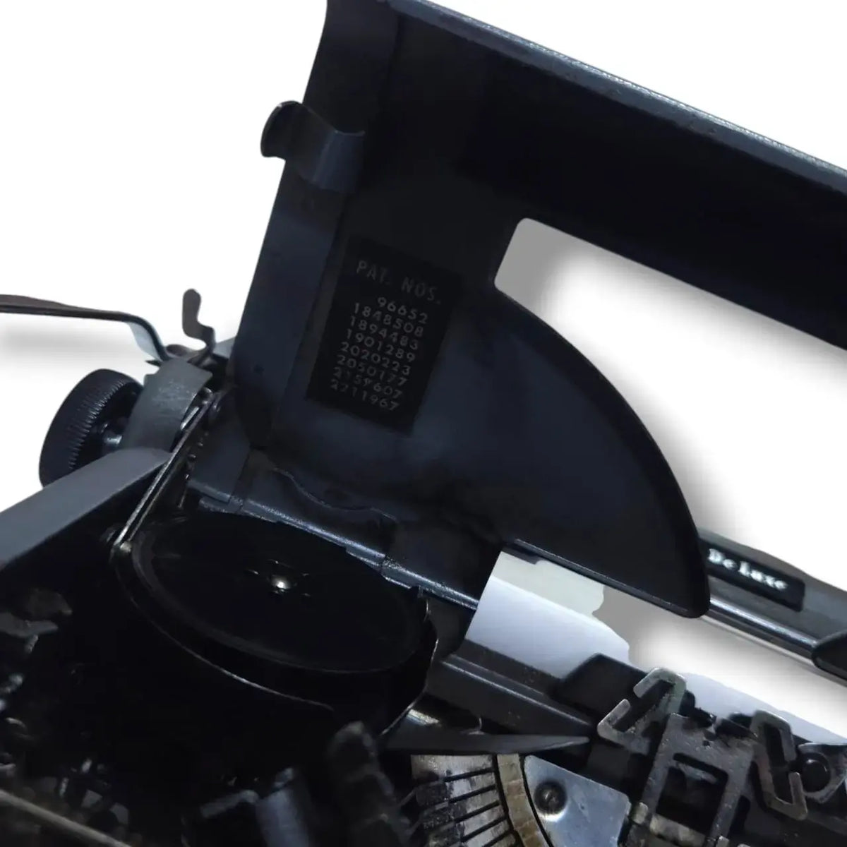 Serial plate detail inside Royal portable typewriter – collectible typing machine typewriter seller