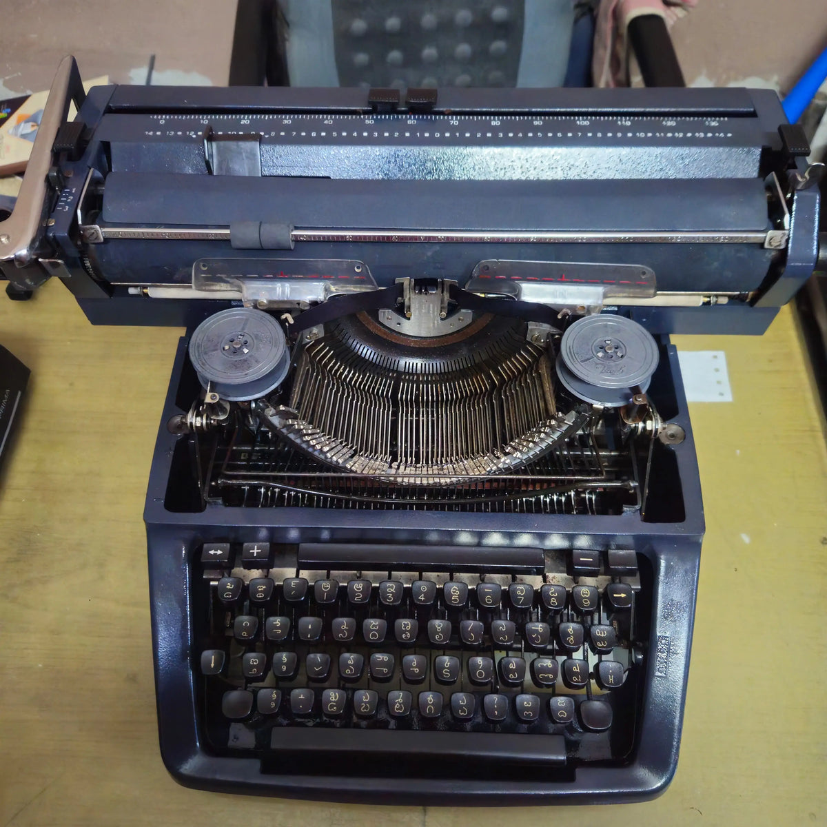 Godrej Prima Telugu manual typewriter industrial build quality side profile