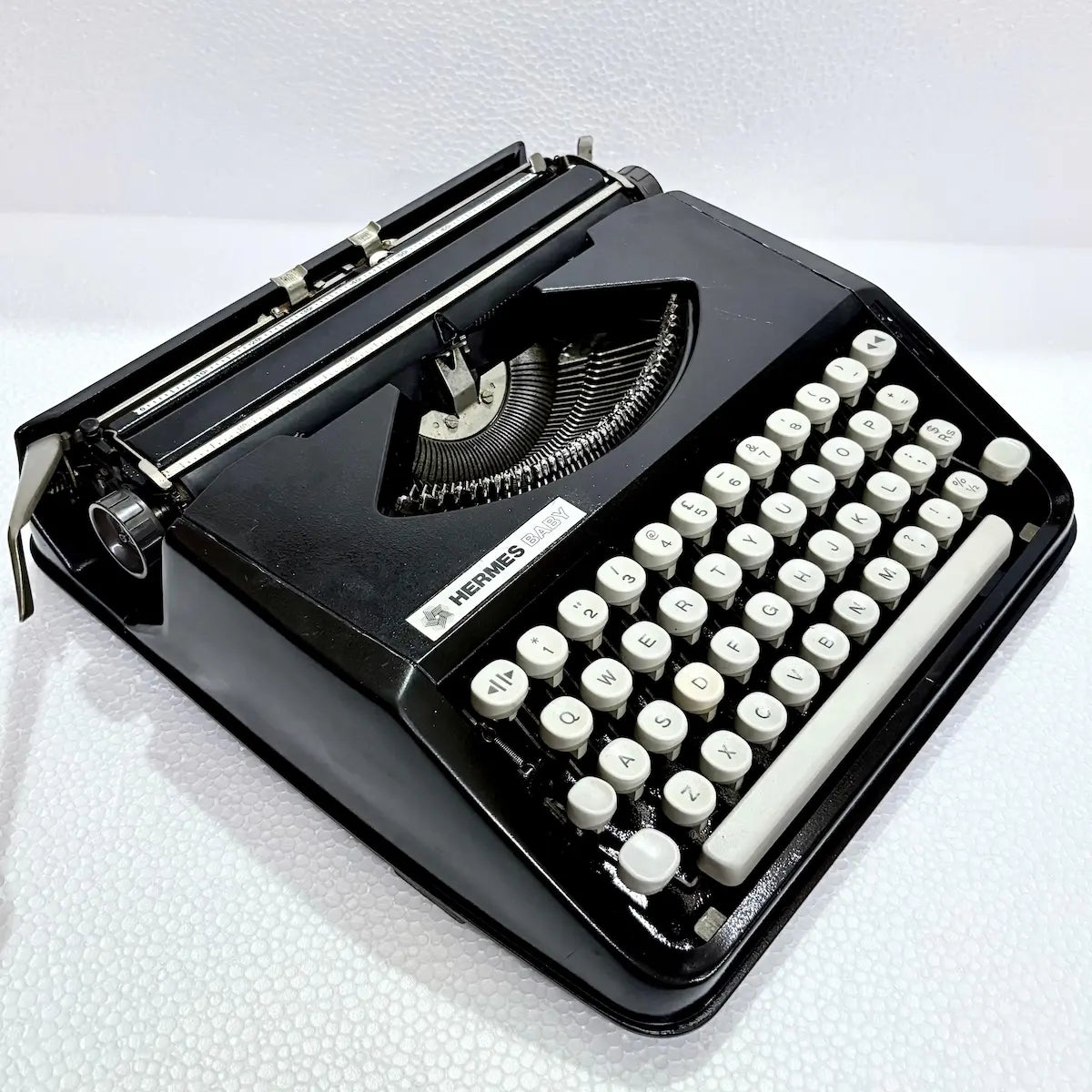 Hermes Baby Black Shadow vintage portable typing machine, classic manual typewriter, RR Typewriter Mart online