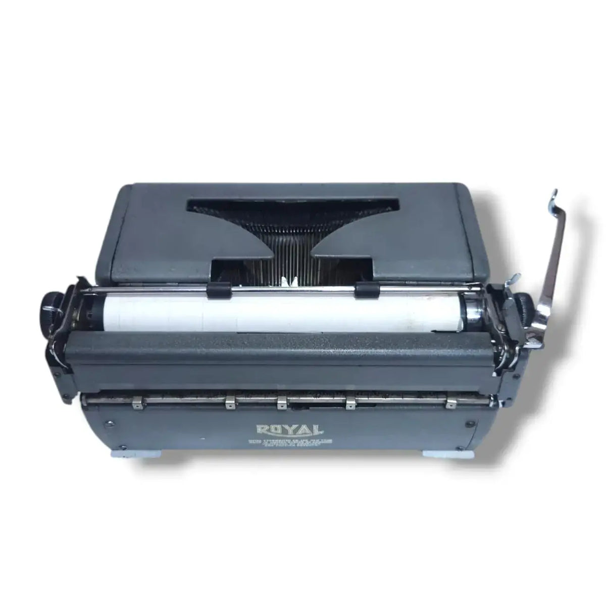Right side profile Royal Quiet Deluxe typing machine – portable manual English typewriter seller