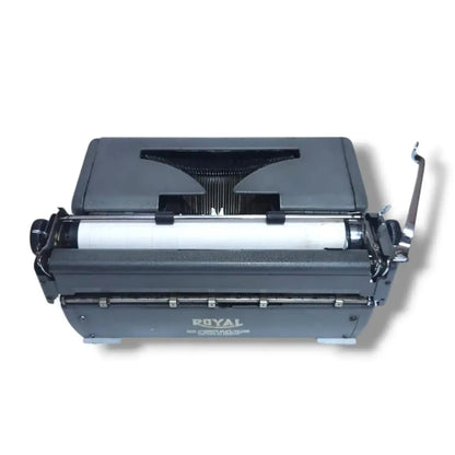 Right side profile Royal Quiet Deluxe typing machine – portable manual English typewriter seller