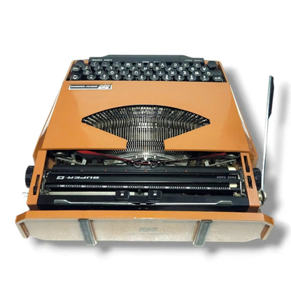 Retro Smith Corona typewriter low angle view manual English typing machine for writers