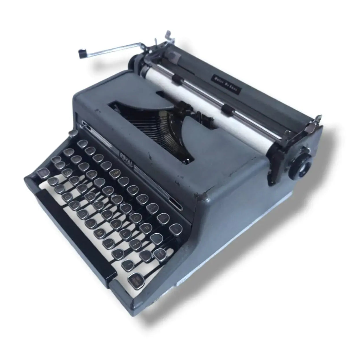 Royal Quiet Deluxe vintage portable typing machine side view – RR Typewriter Mart typewriter shop