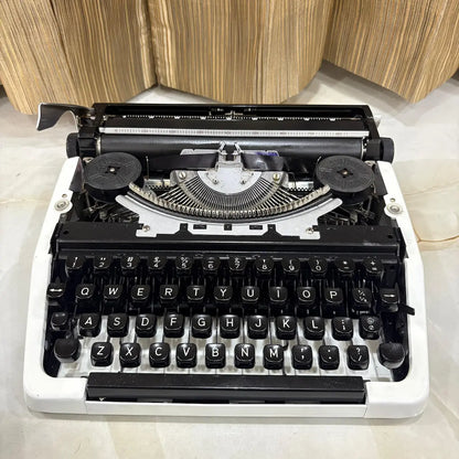 Brother 220 Deluxe Pearl White portable typewriter, vintage mechanical typewriter for writers and collectors from RR Typewriter Mart