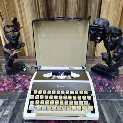 Royal 200 Manual English Typewriter by RR Typewriter Mart with open case, imported Japanese typing machine