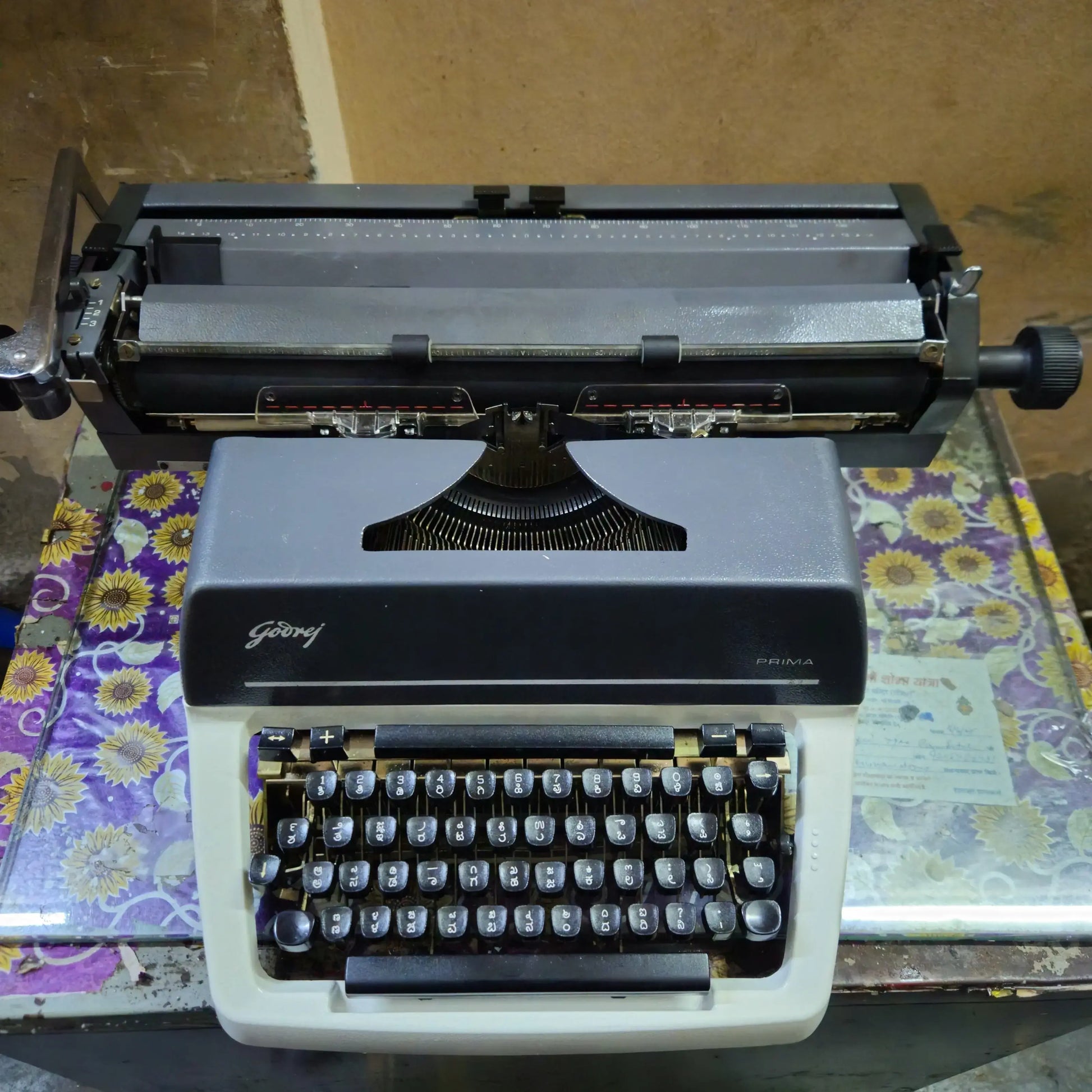 Godrej Prima Kannada brief typewriter front view with original Kannada keyboard layout