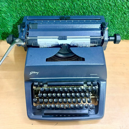 Godrej Prima Foolscap Punjabi Typewriter with Gurmukhi keyboard, front view and robust typing machine from RR Typewriter Mart