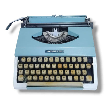 Imperial 200 Powder Blue Manual English Typewriter at RR Typewriter Mart portable typing machine