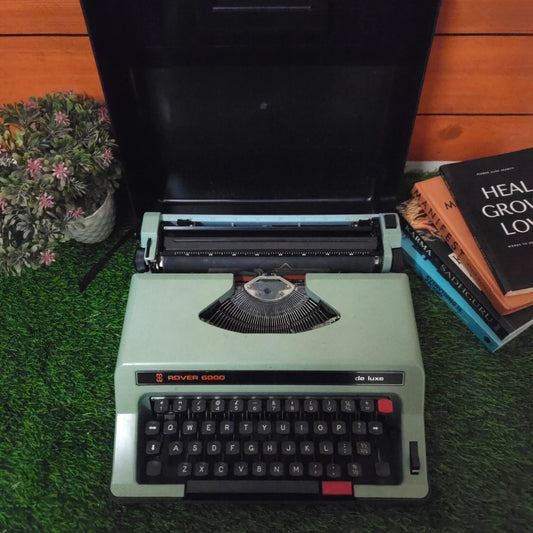 Rover 6000 De Luxe Typewriter in mint green – fully working English typing machine