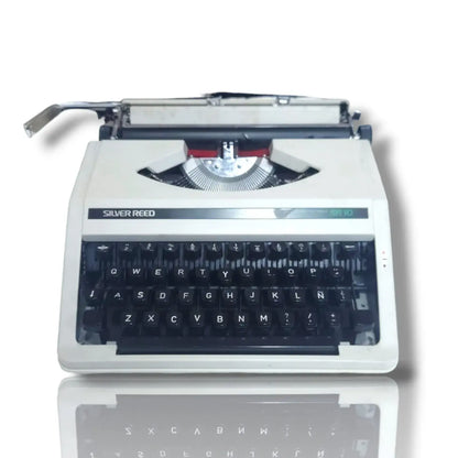 Silver Reed SR10 manual English typewriter in ivory white from RR Typewriter Mart typewriter store