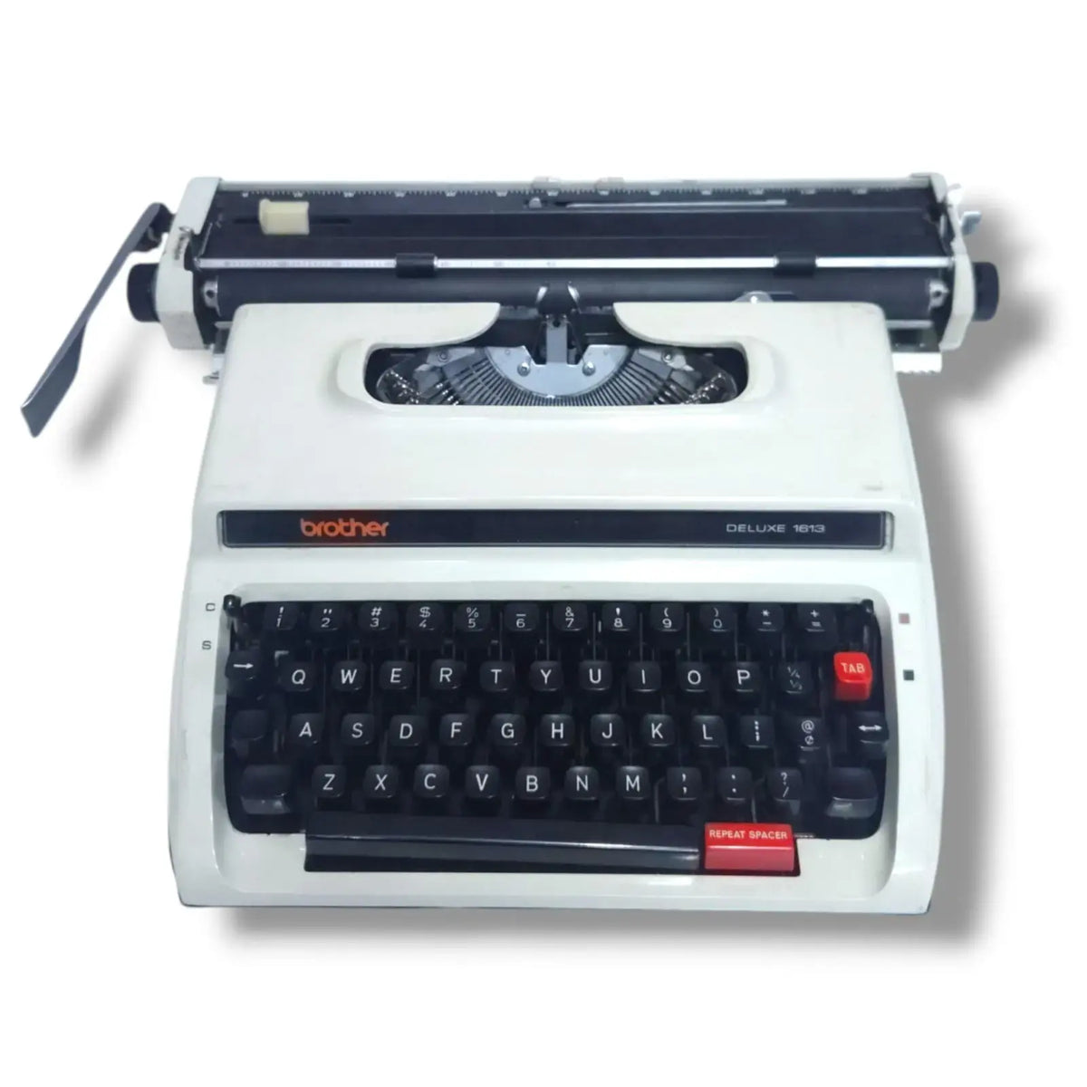 Brother Deluxe 1613 manual English typewriter by RR Typewriter Mart, imported typing machine front view