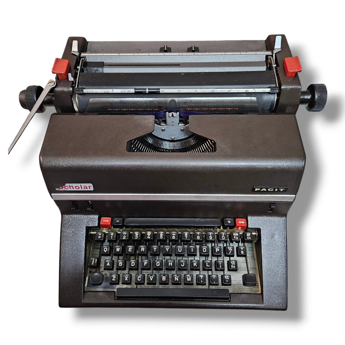Facit 1740 Scholar English Typewriter front view, Manual Facit Typewriter from RR Typewriter Mart store