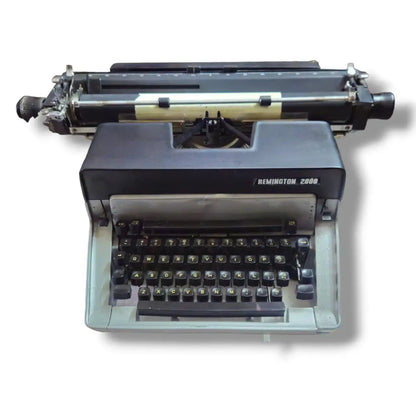 Front view of Remington English typewriter showing keys and metal body, manual English typewriter by RR Typewriter Mart