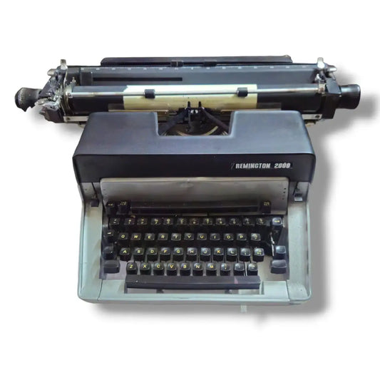 Front view of Remington English typewriter showing keys and metal body, manual English typewriter by RR Typewriter Mart
