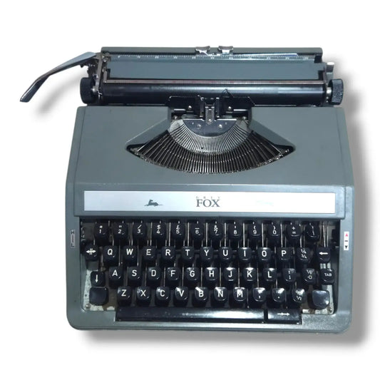 Grey Fox Manual English Typewriter by RR Typewriter Mart, portable Japanese typing machine in grey finish