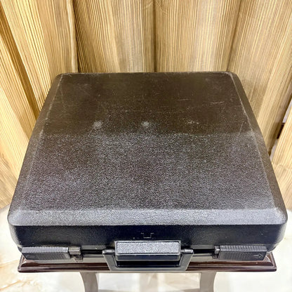 Royal Junior semi portable typewriter with cream body and hard case, vintage typing machine from RR Typewriter Mart.
