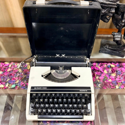 Silver Reed Silverette manual English typewriter with carry case, shown at RR Typewriter Mart typewriter 