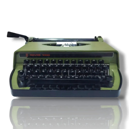 Front view of imported Rover 1000 manual English typewriter by RR Typewriter Mart, antique portable typing machine