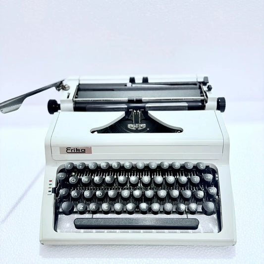 Front view of Erika Manual English Typewriter from RR Typewriter Mart, a portable typewriter for buyers in India