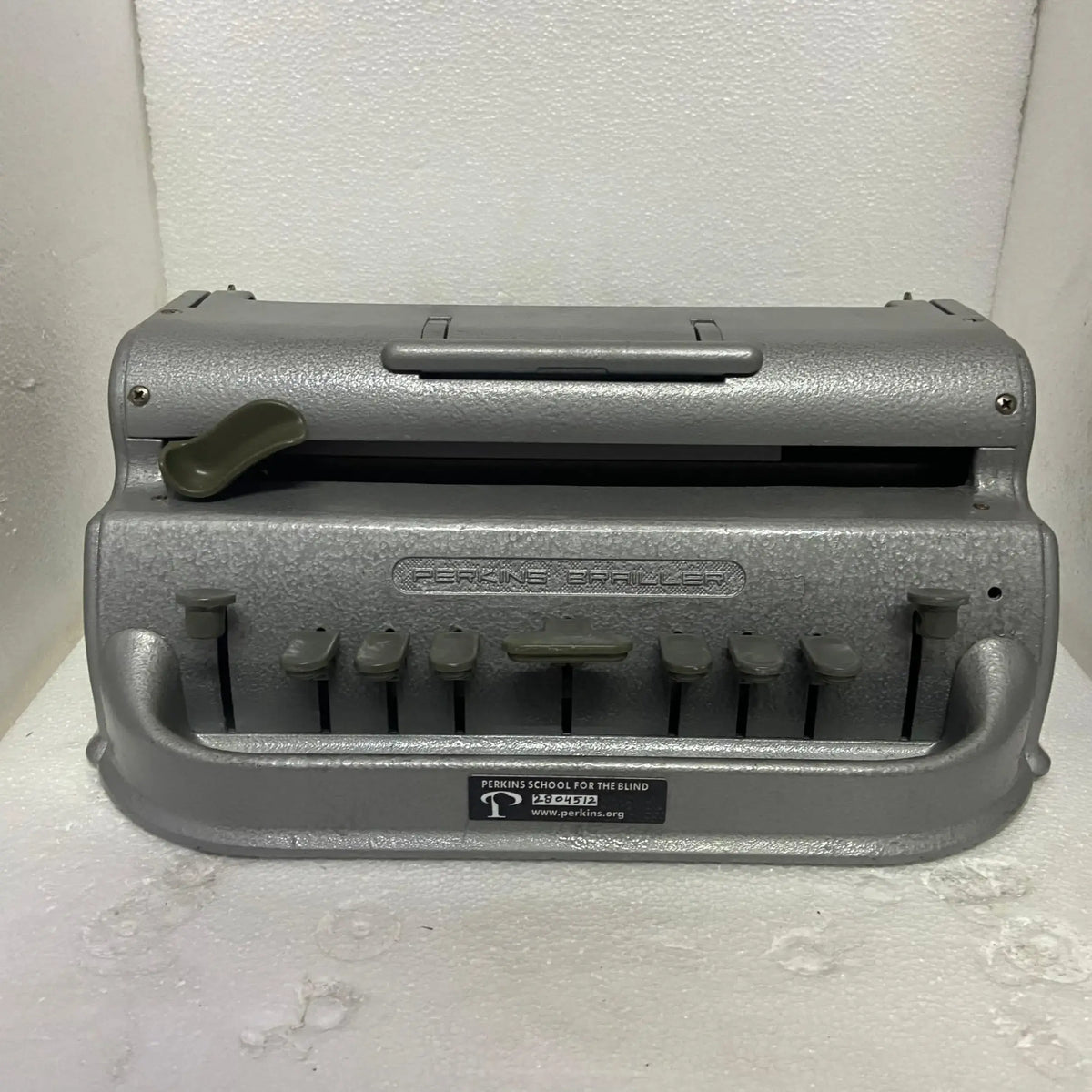 Close-up of Perkins Braille typewriter showing keys – trusted braille typing machine India