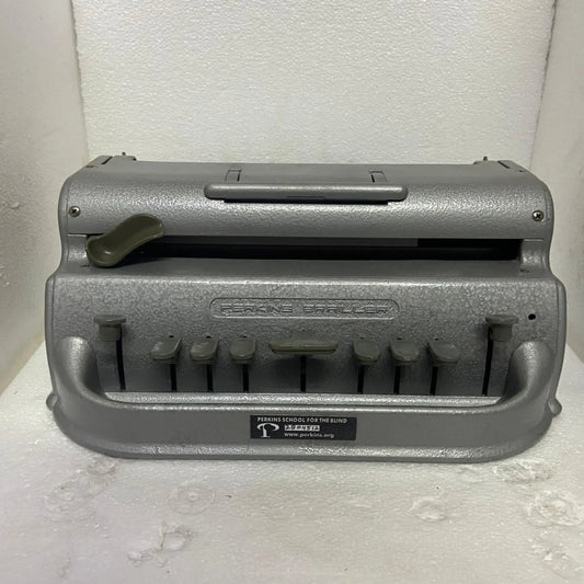 Close-up of Perkins Braille typewriter showing keys – trusted braille typing machine India