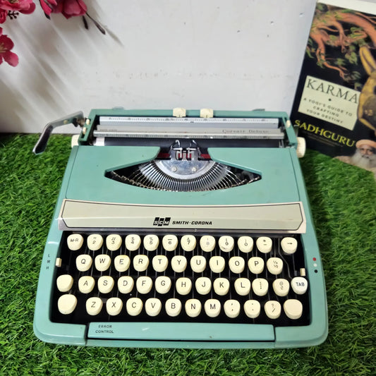 Manual English Typewriter by Smith Corona, portable England typewriter sold by RR Typewriter Mart typewriter store