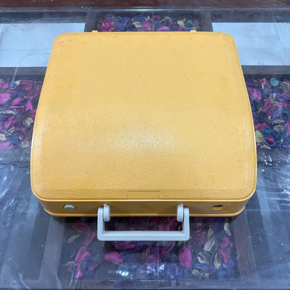 Olivetti Lettera 82 yellow typewriter with closed carrying case, vintage typing machine at RR Typewriter Mart