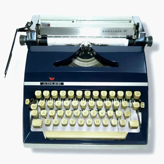 Adler Gabriele 35 German portable typewriter in navy blue by RR Typewriter Mart typewriter seller