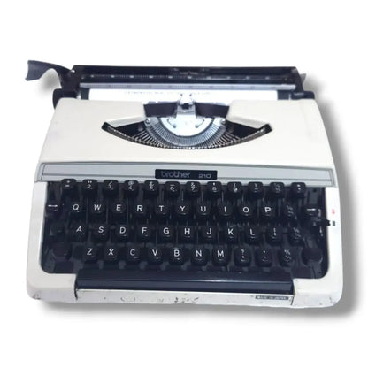 Brother 210 ivory white manual English typewriter with black keyboard, Japanese portable typing machine by RR Typewriter Mart