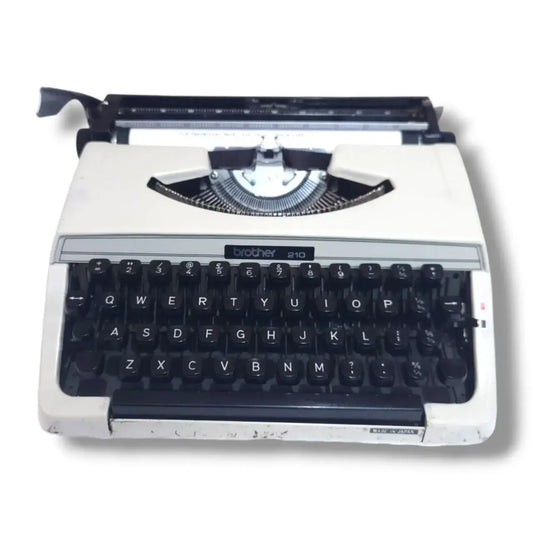 Brother 210 ivory white manual English typewriter with black keyboard, Japanese portable typing machine by RR Typewriter Mart