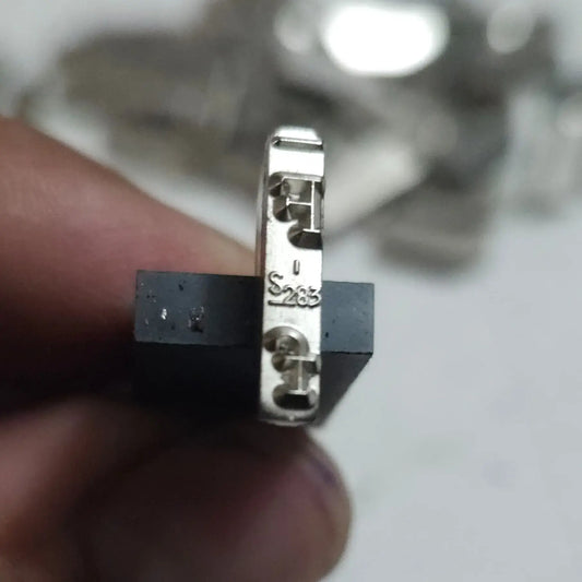 Close-up of English Typewriter Long Motion Typeface F replacement for manual typewriter repair and servicing