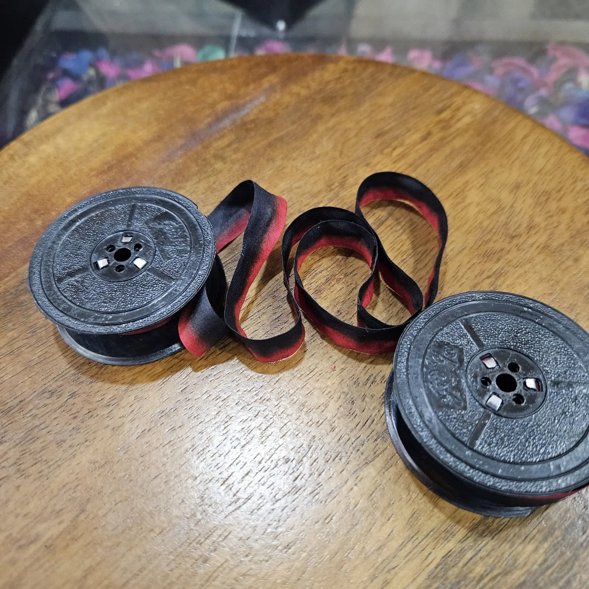 Red and black manual typewriter ribbon roll on spools, imported typewriter ribbons from RR Typewriter Mart store