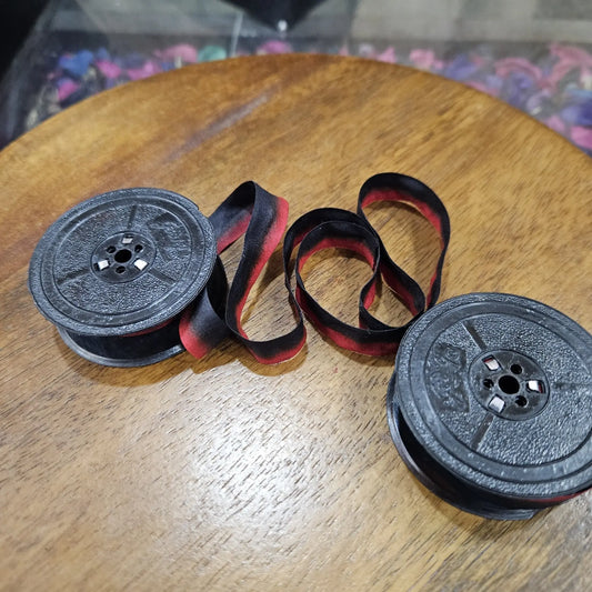Red and black manual typewriter ribbon roll on spools, imported typewriter ribbons from RR Typewriter Mart store