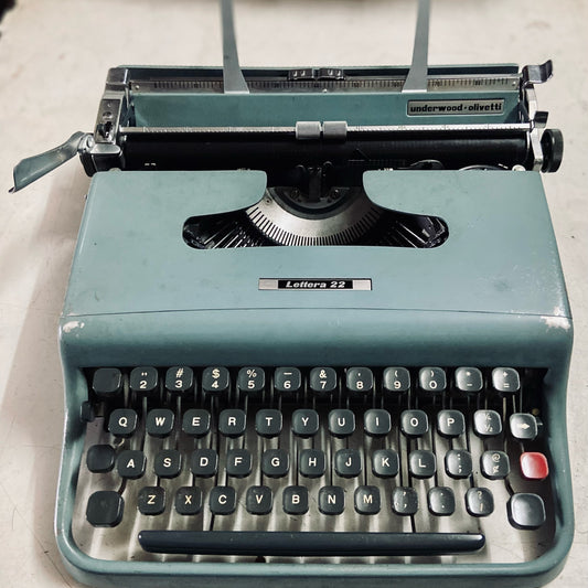 Original Olivetti Lettera 22 Manual English Typewriter front view by RR Typewriter Mart, imported typing machine