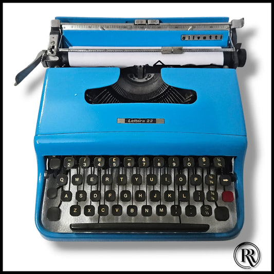 Hex Blue Olivetti Lettera 22 Manual English Typewriter by RR Typewriter Mart, imported portable typing machine
