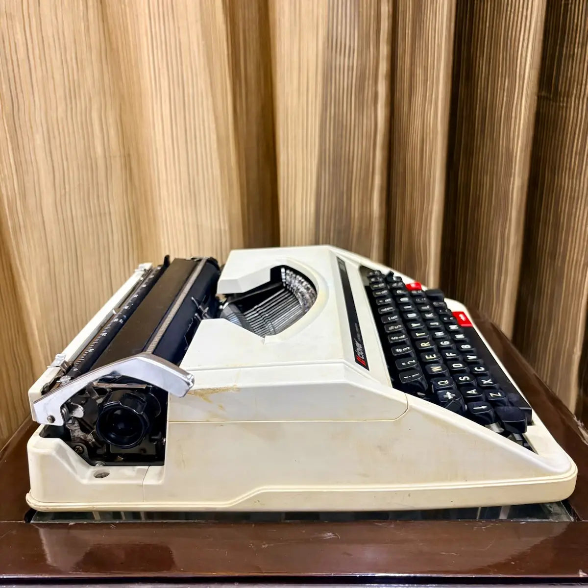 Clover 1200 TF vintage typewriter in cream, compact manual writing machine available at RR Typewriter Mart