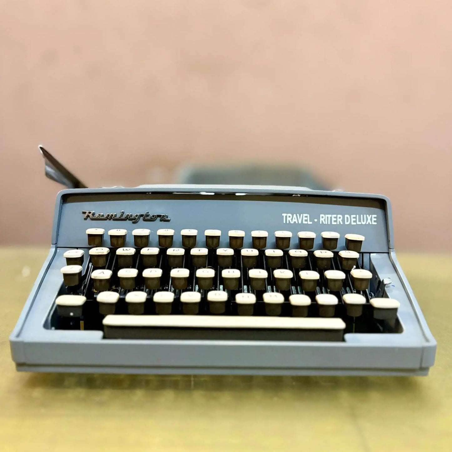 Classic Remington Travel-Riter De Luxe portable typewriter, 1950s collectible from RR Typewriter Mart.