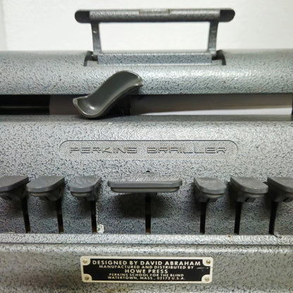 Close-up of Perkins Braille Typewriter ergonomic braille keys for smooth, precise typing | Made in USA