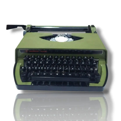 Front top view of Rover 1000 portable typewriter, imported manual English typing machine from RR Typewriter Mart