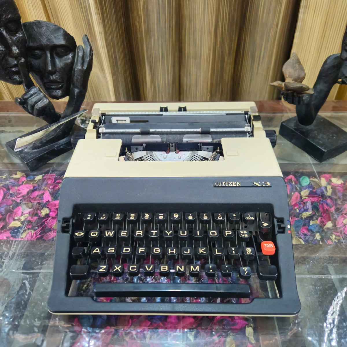 Top view of vintage manual typing machine by Citizen Japan