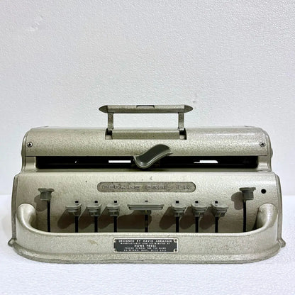 Perkins Braille Typewriter with mint-condition textured gold paint, professionally serviced for Braille users in India by RR Typewriter Mart