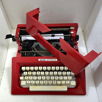 Vintage typewriter for writing – Portable typing machine with soft keys and bold red color
