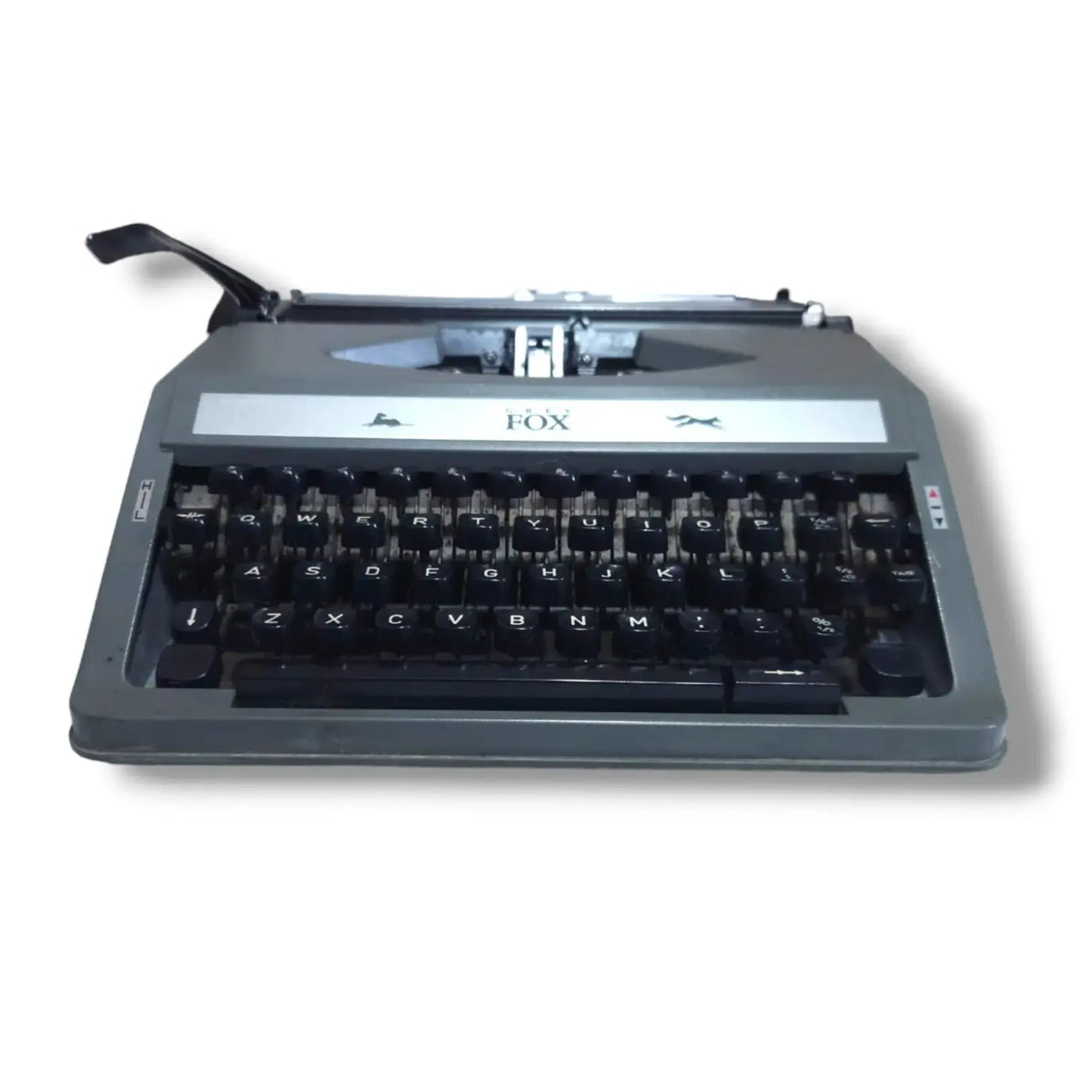 Grey Fox imported typewriter with black keys, vintage Japanese typing machine from RR Typewriter Mart