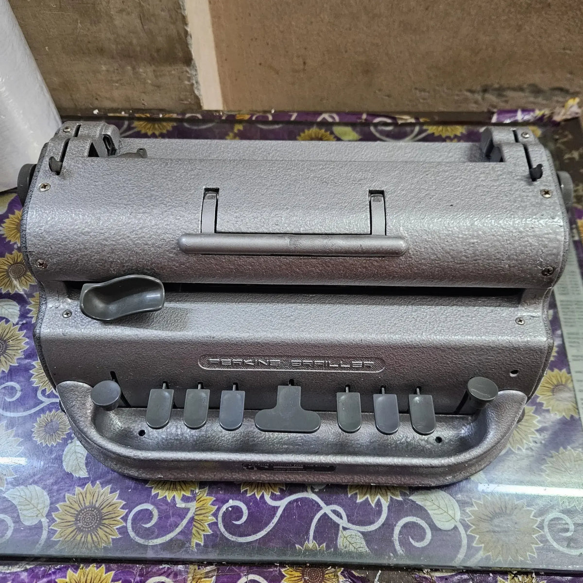 Silver Perkins Braille Typewriter with six-key layout, imported manual braille typewriter ready for daily use