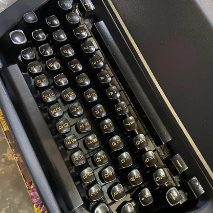 Close-up of Godrej Hindi Typewriter’s Devanagari keyboard layout and mechanical keys