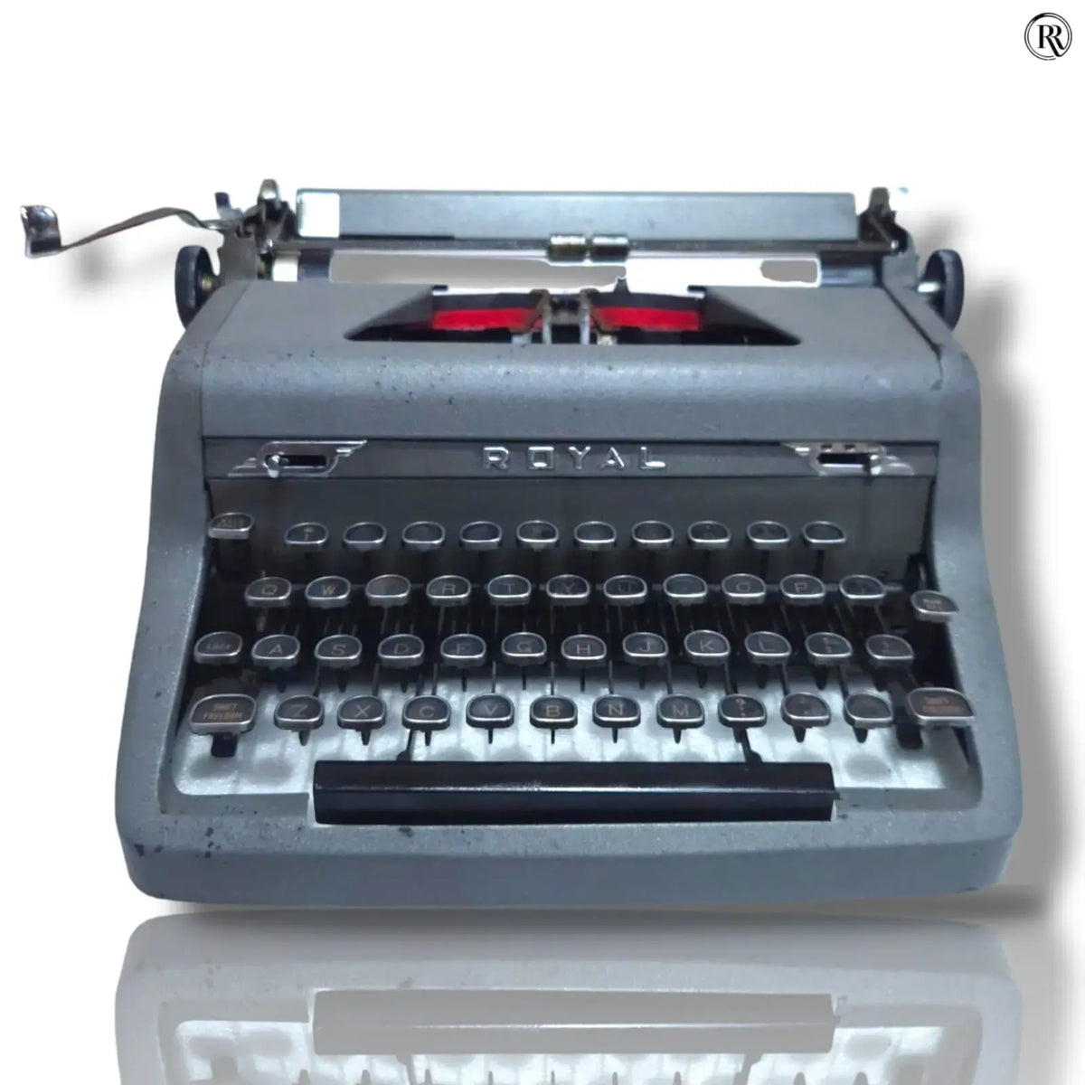 Royal Quiet Deluxe portable typewriter front angle with original keyboard for smooth manual typing
