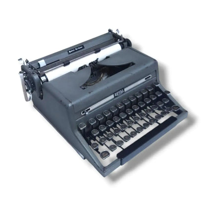 Angled Royal Typewriter portable typing machine in grey finish – buy typewriter from RR Typewriter Mart
