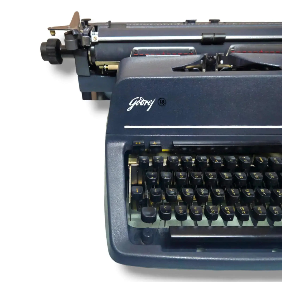 Close-up of Godrej Prima Hindi typewriter with original Devanagari typing keys
