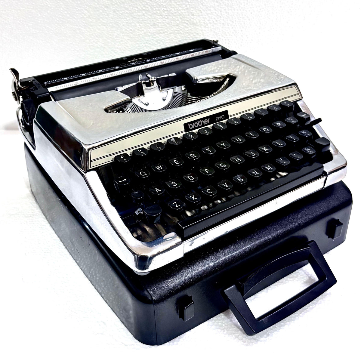 Brother 210 custom mirror chrome typing machine, restored manual English typewriter from RR Typewriter Mart