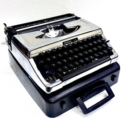 Brother 210 custom mirror chrome typing machine, restored manual English typewriter from RR Typewriter Mart